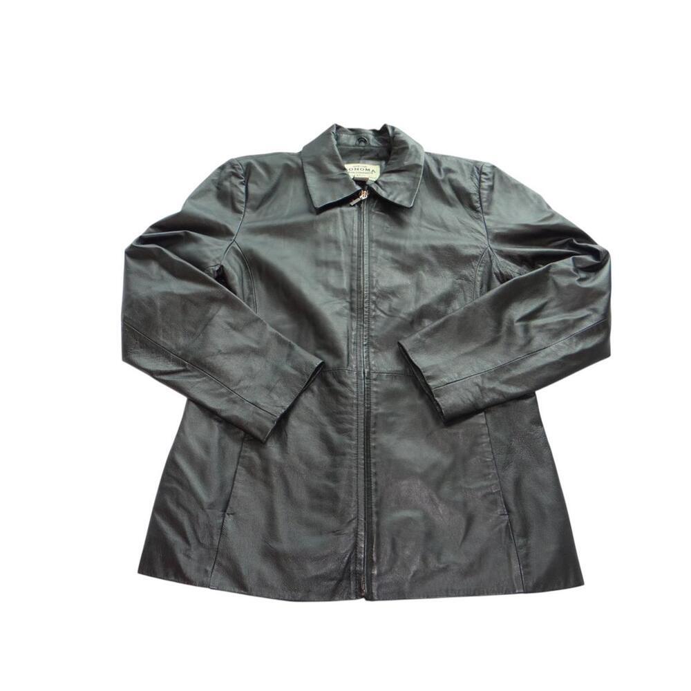 Sonoma Black Leather Women's Jacket‎ with Front Zipper